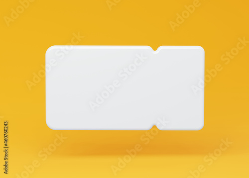 White 3d coupon frame on a yellow background. Illustration of a coupon ticket with an empty form. Layout of realistic 3d rendering.