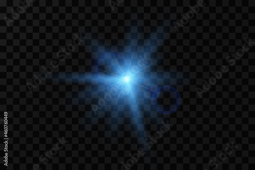 Effect of bright glow of blue stars. Light particles.