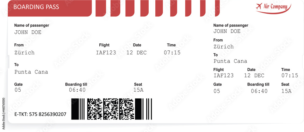 Naklejka Red vector airline passenger and baggage boarding pass ticket