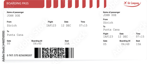 Red vector airline passenger and baggage boarding pass ticket