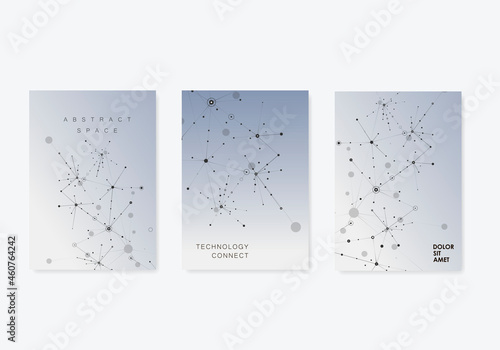 Abstract composition with connect dots and lines Business molecular atomic collection. A4 brochure title certificate, creative presentation. Polygonal shapes background