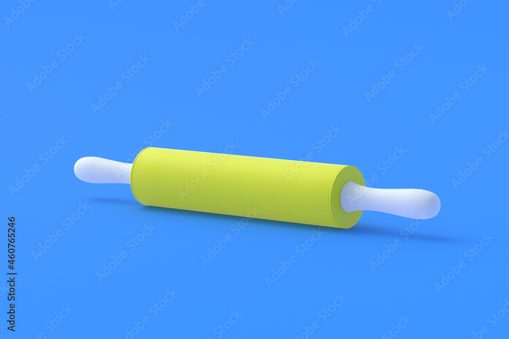 Modern rolling pin on blue background. Culinary equipment. Kitchen accessory. 3d render