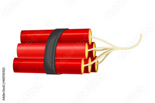 Bundle of red dynamite sticks with wick vector illustration
