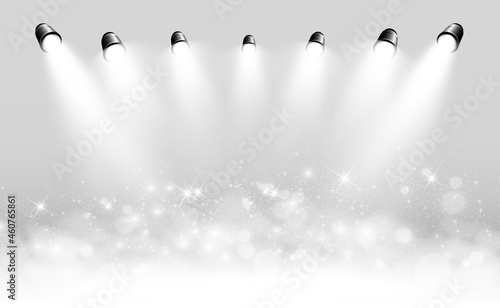 White scene on with spotlights. Vector illustration.	