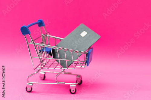 Target Electronic Market. Shopping cart and Credit cards
