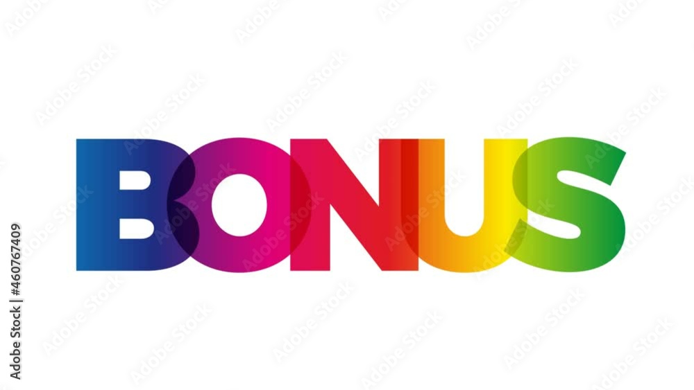 The word Bonus pay. Animated banner with the text colored rainbow. The word Bonus pay. Animated banner with the text colored rainbow.