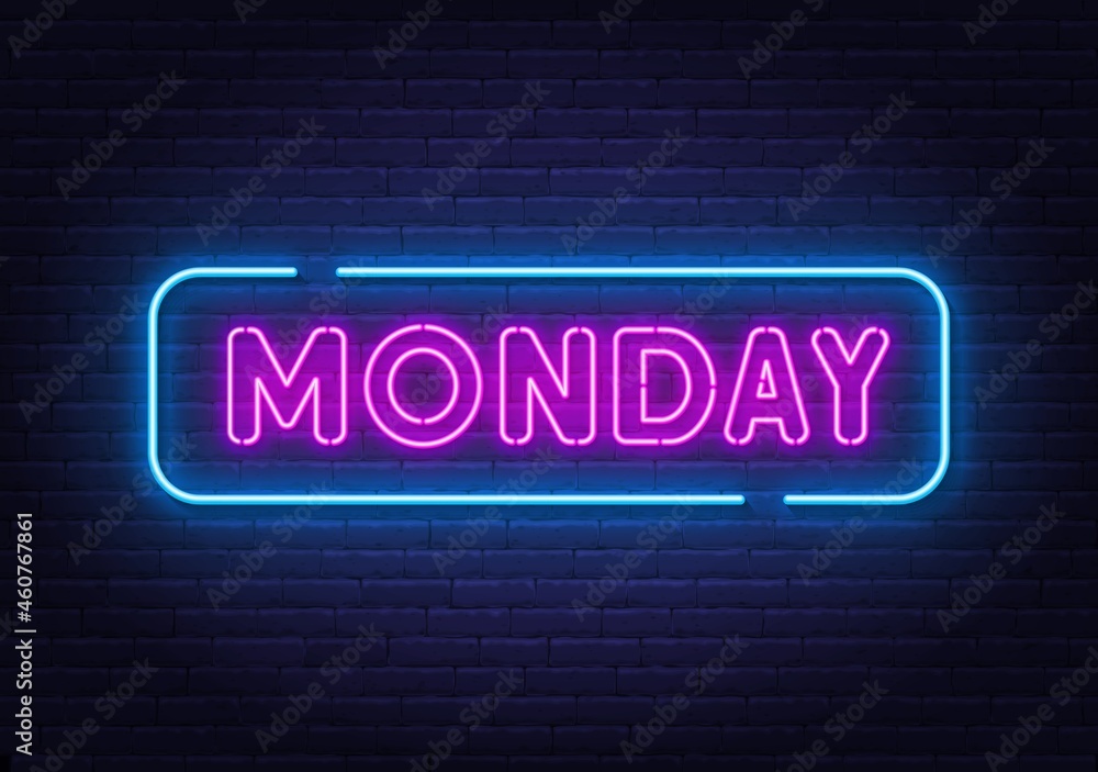 Monday neon sign on brick wall background. Monday neon sign on brick wall background.