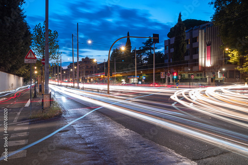 Night busy city Traffic in Rome Italy