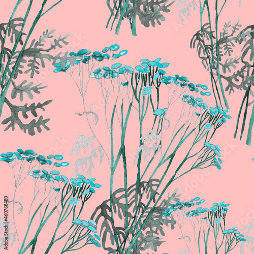 Autumn grass branches watercolor on light pink background seamless pattern for all prints. photo