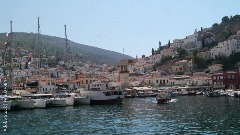 view from the sea to the Hydra marina sea port, Greece view from the sea to the Hydra marina sea port, Greece