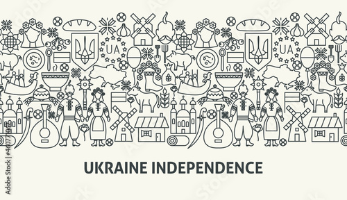 Ukraine Independence Banner Concept. Vector Illustration of Outline Design.