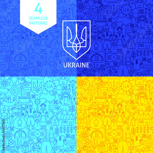 Ukraine Line Patterns. Vector Illustration of Outline Background.
