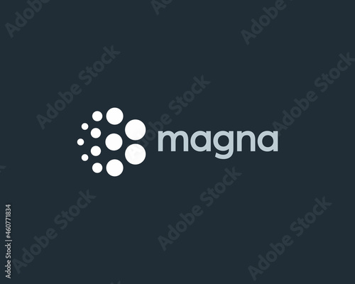 Abstract round logo from isolated different dots or circles. Creative atom, science, energy vector sign symbol mark logotype.
