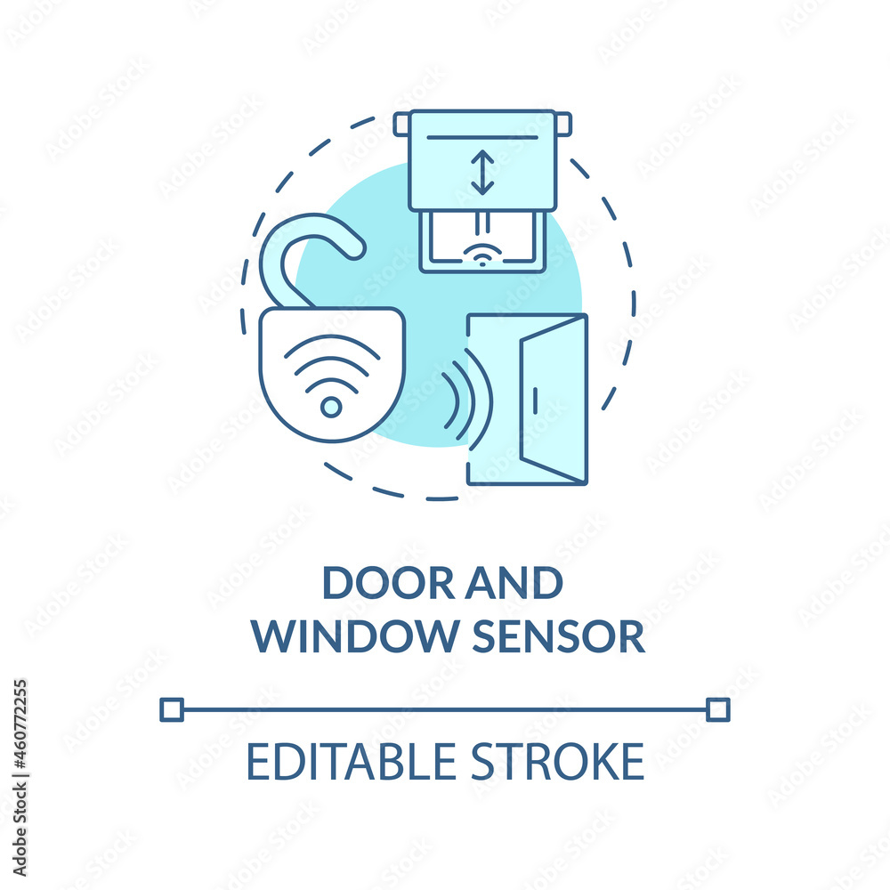 Door and window sensor blue concept icon. Sensor security system abstract idea thin line illustration. Device monitors if door is opened, closed. Vector isolated outline color drawing. Editable stroke