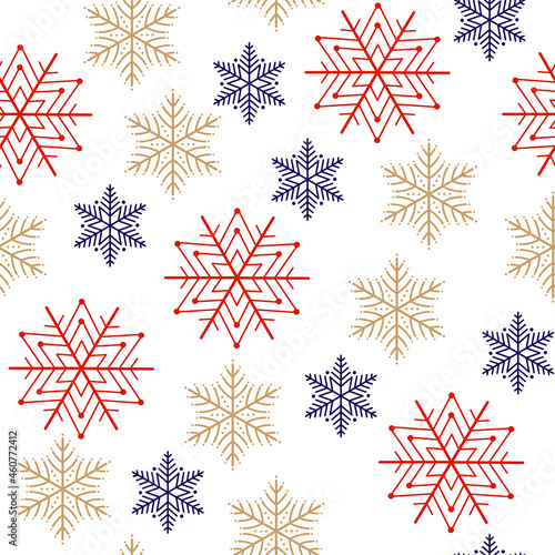 Seamless pattern. Snowflakes on white background. New Year.