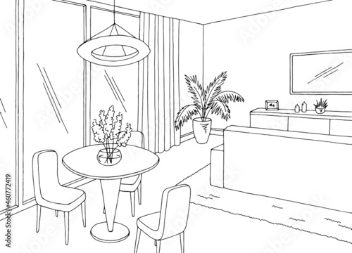 Living room graphic black white home interior sketch illustration vector 