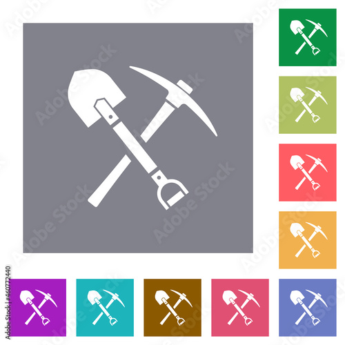 shovel and pickaxe square flat icons