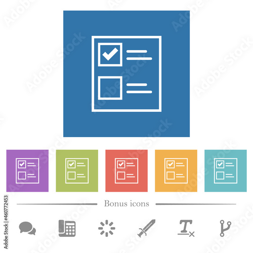 Ballot paper solid flat white icons in square backgrounds