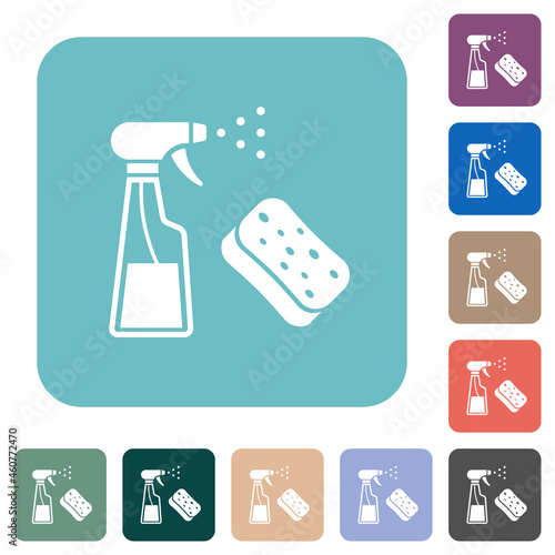 Spray bottle and sponge rounded square flat icons