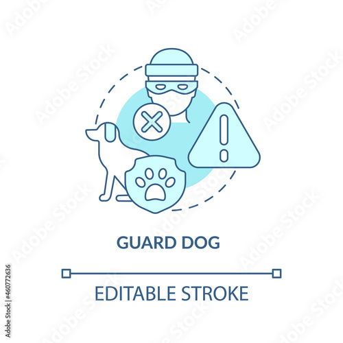 Guard dog blue concept icon. Domestic animal abstract idea thin line illustration. Pet trained to protect house form burglary. Family guardian. Vector isolated outline color drawing. Editable stroke