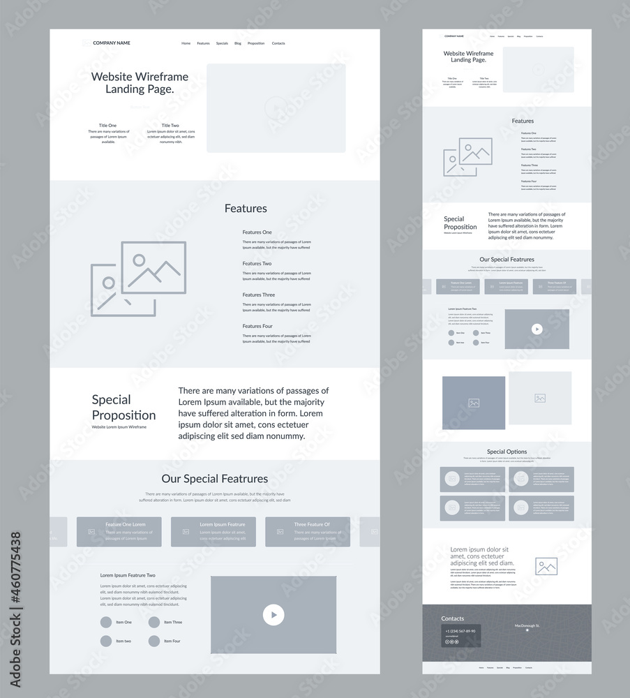 Website design template. Landing page wireframe.