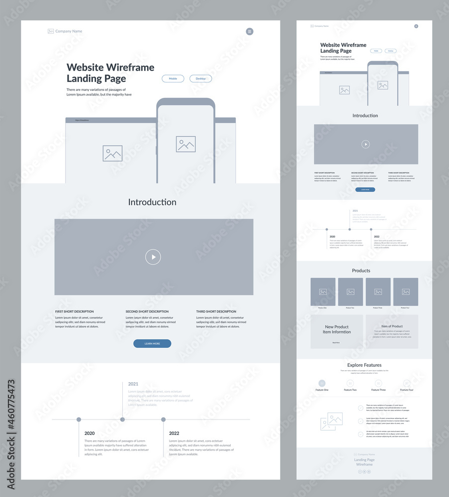 Website design template. Landing page wireframe. Website design template. Landing page wireframe.