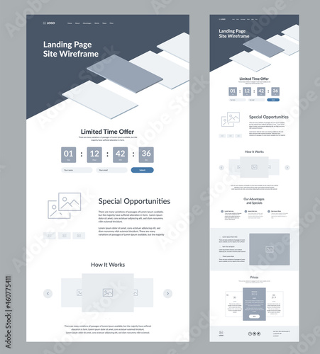 Website design template. Landing page wireframe.