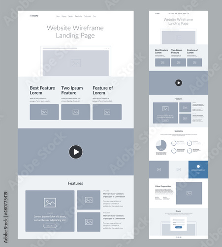 Website design template. Landing page wireframe.