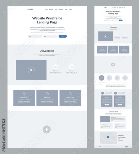 Website design template. Landing page wireframe.