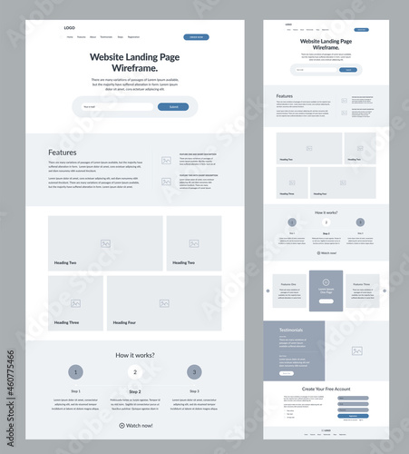 Website design template. Landing page wireframe.