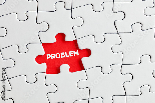 Obraz na płótnie The word problem written on red missing puzzle piece. To discover a hidden problem
