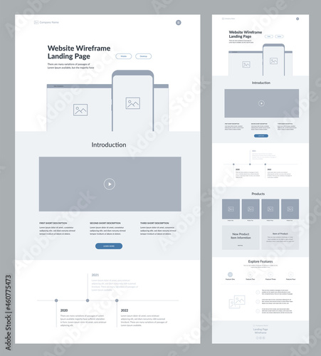 Website design template. Landing page wireframe.