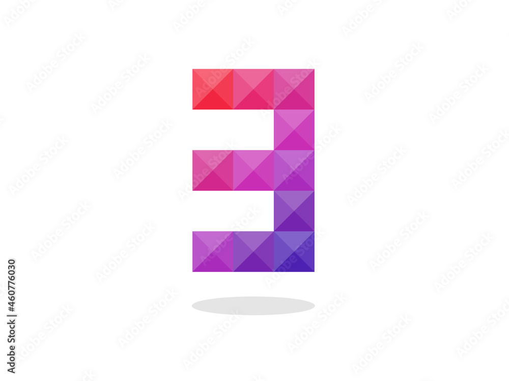 Geometric number 3 logo with perfect combination of red-blue colors. Vector illustration. Geometric number 3 logo with perfect combination of red-blue colors. Vector illustration.