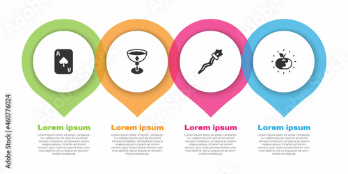 Set Playing cards, Medieval goblet, Magic staff and Poison apple. Business infographic template. Vector