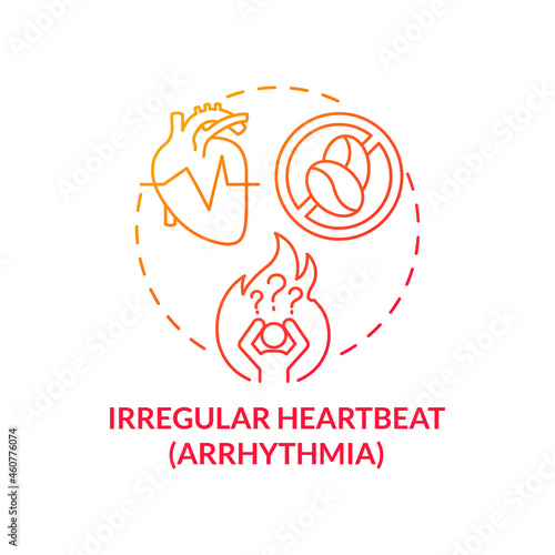 Irregular heartbeat concept icon. Heart arrhythmia abstract idea thin line illustration. Hypertension symptom. Caffeine intake. Emotional tension. Vector isolated outline color drawing