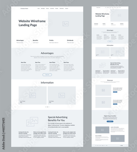 Website design template. Landing page wireframe. photo