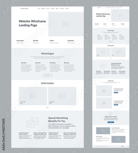 Website design template. Landing page wireframe.