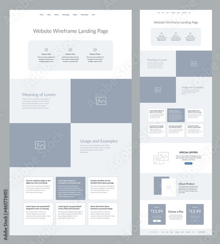 Website design template. Landing page wireframe.