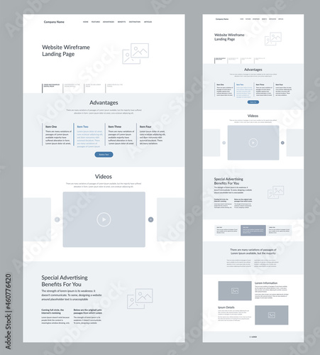 Website design template. Landing page wireframe.