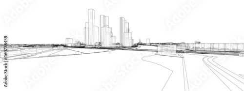 Vector 3d urban landscape. Buildings and roads