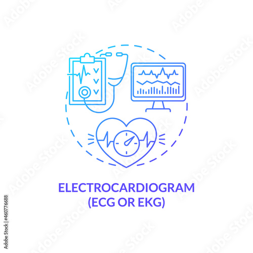 Electrocardiogram concept icon. Hypertension test abstract idea thin line illustration. Heart disease diagnosis. Detect cardiac illness. Non invasive procedure. Vector isolated outline color drawing
