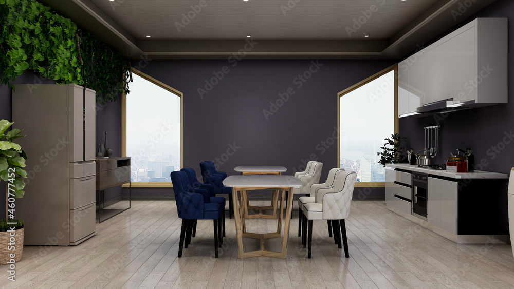 Fototapeta premium office pantry or kitchen area 3d render interior design
