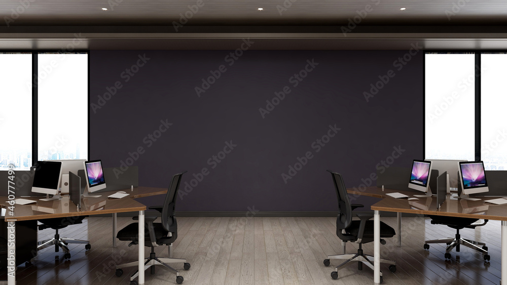 Fototapeta premium office area with blank wall 3d design interior