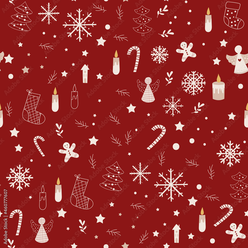Naklejka premium Christmas seamless pattern with decor elements. Vector illustration.