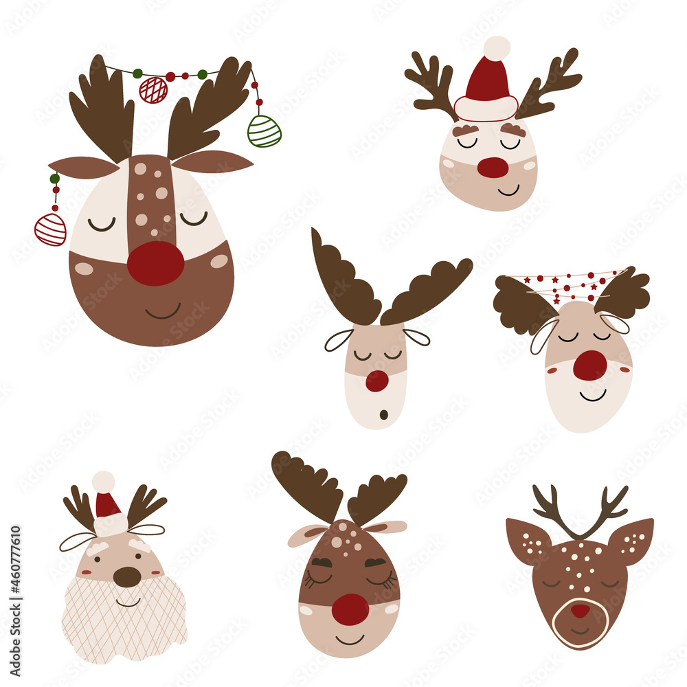 Christmas Clipart with reindeers. Vector illustration. Christmas Clipart with reindeers. Vector illustration.