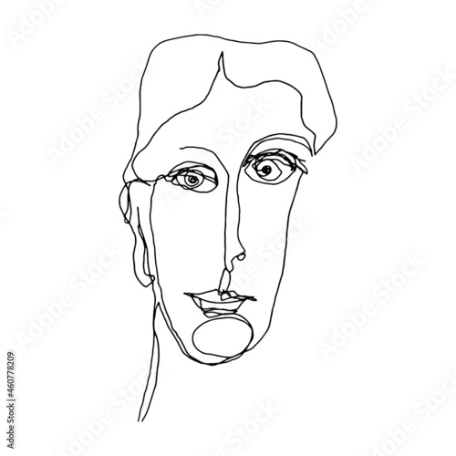 Human portrait line drawing. Sketch of an unattractive, plain looking abstract person. Digitally created illustration of a fictive person.