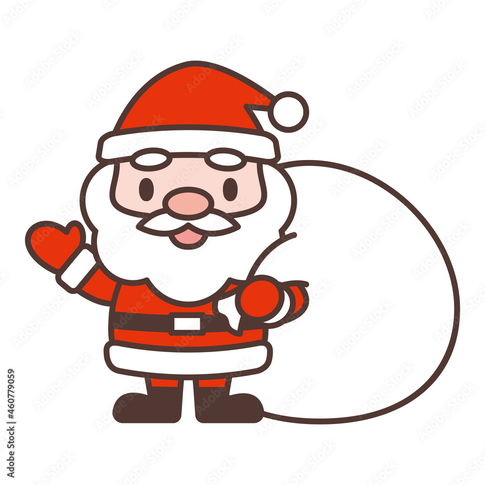 プレゼントの袋を持っているかわいいサンタクロースのキャラクター　Cute Santa Claus character holding a bag of presents