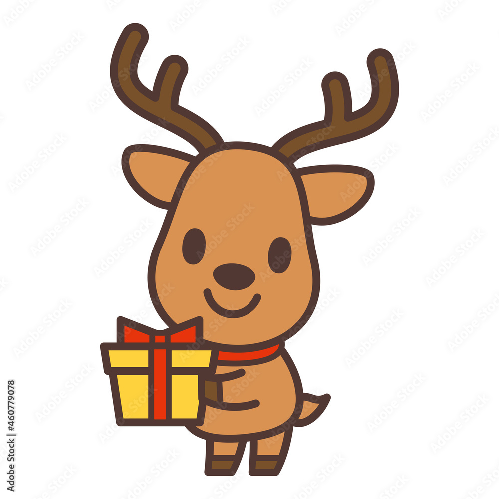 プレゼントを持っているかわいいトナカイのキャラクター reindeer holding a present vector illustration プレゼントを持っているかわいいトナカイのキャラクター reindeer holding a present vector illustration