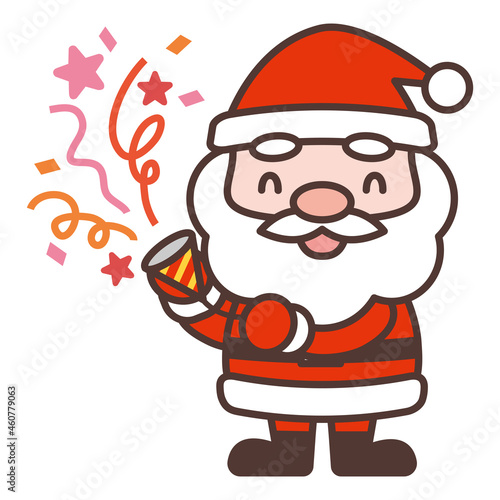クラッカーを鳴らすかわいいサンタクロースのキャラクター　Santa Claus holding a party popper vector illustration