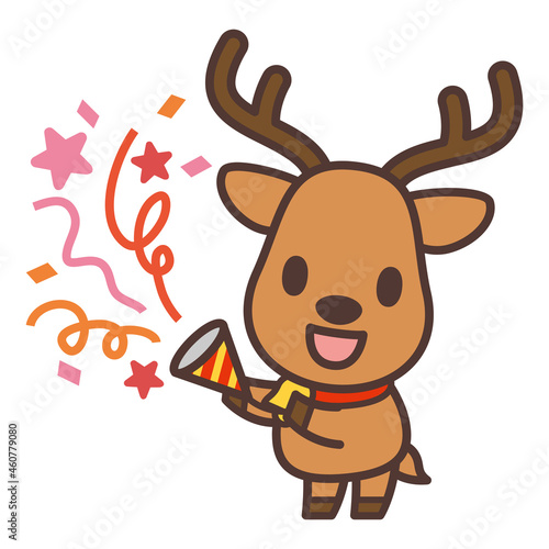 かわいいトナカイのキャラクター　reindeer with party popper vector illustration